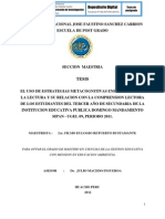 EL USO DE ESTRATEGIAS METACOGNITIVAS ENEL PROCESO DE LA LECTURA Y SU RELACION CON LA COMPRENSION LECTORA DE LOS ESTUDIANTES DEL TERCER AÑO DE SECUNDARIA DE LA INSTITUCION EDUCATIVA PUBLICA DOMINGO MANDAMIENTO SIPAN - UGEL 09, PERIODO 2011