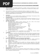 Specification of Distribution Transformer 33 KV Cap. 100 KVA