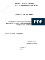 Contribuţii Metodice La Elaborarea Şi Experimentarea Unor Modele de Selecţie La Fotbaliştii Juniori