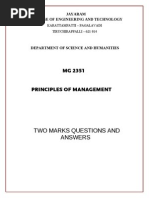 MG 2351 Principles of Management: Two Marks Questions and Answers