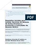 Requisitos Iniciales para Instalar Servicios de Dominio de Active Directory y Promoción A Controlador de Dominio W2012