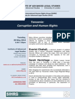 Talk On Tanzania: Corruption and Human Rights, 28th May 2014 at INSTITUTE OF ADVANCED LEGAL STUDIES School of Advanced Studies University of London