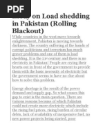 Essay On Load Shedding in Pakistan (Rolling Blackout)