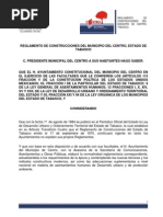 Reglamento Se Construcciones Del Estado de Tabasco