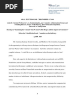 Prof. Christopher Yoo Oral Testimony - "Examining The Comcast-Time Warner Cable Merger and The Impact On Consumers"