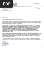 SBHS Letter To Parents Re: Teacher Investigation