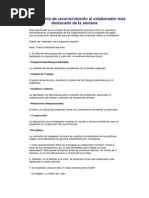 Procedimiento de Reconocimiento Al Empleado Más Destacado de La Semana.