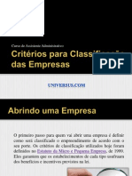 Critérios para Classificação Das Empresas