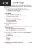 Biological Evolution 3301 Midterm Exam #3 KEY