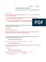 Heat Capacity - Calorimetry Worksheet Answers