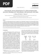 Stereospeci®c Anionic Polymerization of A - (Alkoxymethyl) Acrylate Derivatives Affording Novel Vinyl Polymers With Macrocyclic Side Chains