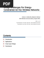 Design Challenges For Energy-Constrained Ad Hoc Wireless Networks