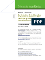 CARLOS MARCELO ANDELIQUE - La Didáctica de La Historia y La Formación Docente, - Qué Profesor de Historia Necesitan Las Escuelas