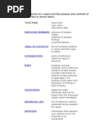 The Structure of A Report and The Purpose and Contents of Each Section Is Shown Below