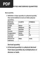 Base Quantities and Derived Quantities