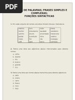 Classes de Palavras Frases Simples e Complexas Funções Sintácticas