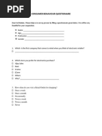 Consumer Behaviour Questionaire