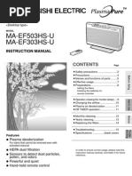 Air Purifier Instructional Manual - Mitsubishi - Unique Indoor Comfort