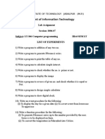 Department of Information Technology Lab Assignment Session: 2006-07 Subject: I.T-306 Computer Programming Iiird Sem I.T List of Experiments