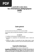 L'activité Orale Dans Les Orientations Pédagogiques de 2009