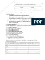 Prueba Expresiones Algebraicas y Ecuaciones