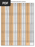 Contraceptive Injection Calendar: Given Due Given Due Given Due Given Due