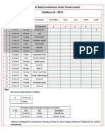 Holiday List: 2014: Mirae Asset Global Investments (India) Private Limited