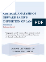 Critical Analysis of Edward Sapir'S Definition of Language: Lahore University of Future Education