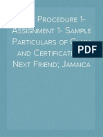 Civil Procedure 1 - Assignment 1 - Sample Particulars of Claim and Certificate of Next Friend Jamaica