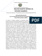 Ley de Creación Del Instituto Autónomo Minero Del Estado Guárico (Iameg)