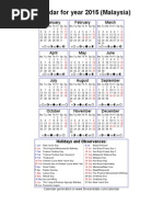 Year 2015 Calendar - Malaysia