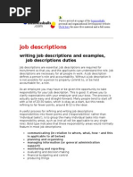 Job Descriptions: Writing Job Descriptions and Examples, Job Descriptions Duties