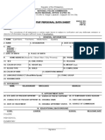 PNP Personal Data Sheet: Republic of The Philippines Department of The Interior and Local Government