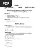 To Determine Manning's Coefficient and Chezy Coefficient of Laboratory Flume