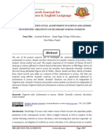 Influence of Cognitive Style, Achievement in Science and Gender On Scientific Creativity of Secondary School Students