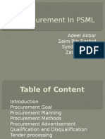 Procurement in PSML: Adeel Akbar Saim Bin Rashid Syed Babar Ali Zain Siddiqui