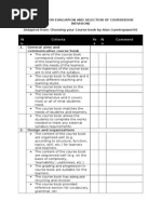 Checklist For Evaluation and Selection of Coursebook