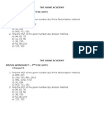 7th Grade HCF Worksheet