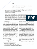 Prediction of Activity Coefficients For Mixed Aqueous Electrolyte Solutions The Data of Their Binary Solutions