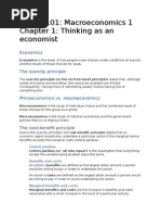 ECON1101: Macroeconomics 1 Chapter 1: Thinking As An Economist