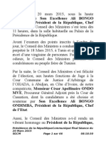 Communiqué Final Du Conseil Des Ministres Du 20 Mars 2015