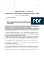 La Transmission Des Clauses de Reglement Des Litiges Dans Les Groupes de Contrats