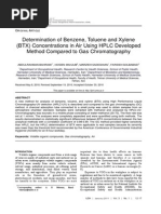 Determination of Benzene, Toluene and Xylene (BTX) Concentrations in Air Using HPLC Developed Method Compared To Gas Chromatography