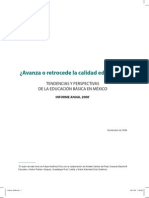 Martínez Rizo Et Al: ¿Avanza o Retrocede La Calidad Educativa? Tendencias y Perspectivas de La Educación Básica en México. Informe Anual 2008