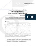 La Idea Del Reconocimiento en El Hegel de Jena. Lectura Con Paul Ricoeur