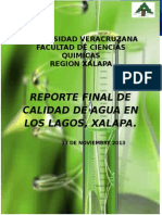 Reporte de Calidad de Agua Los Lagos Xalapa