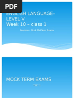 English Language - Level V Week 10 - Class 1: Revision - Mock Mid-Term Exams