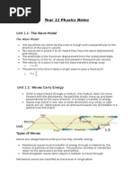 Year 11 Physics Notes: Unit 1.1: The Wave Model