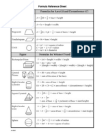 Formula Reference Sheet Formulas For Area (A) and Circumference (C) Shape