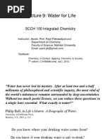 Lecture 9: Water For Life: SCCH 100 Integrated Chemistry